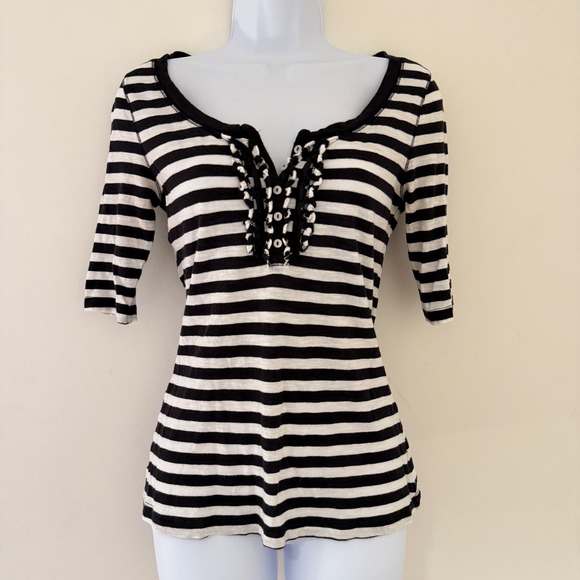 Old Navy Tops - Y2K Old Navy Bella Swan Henley Striped Black and White Top Size S Indie Preppy‎